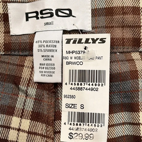 RSQ Womens Wide Leg Brown Plaid Pants/NWT/S - Picture 10 of 16
